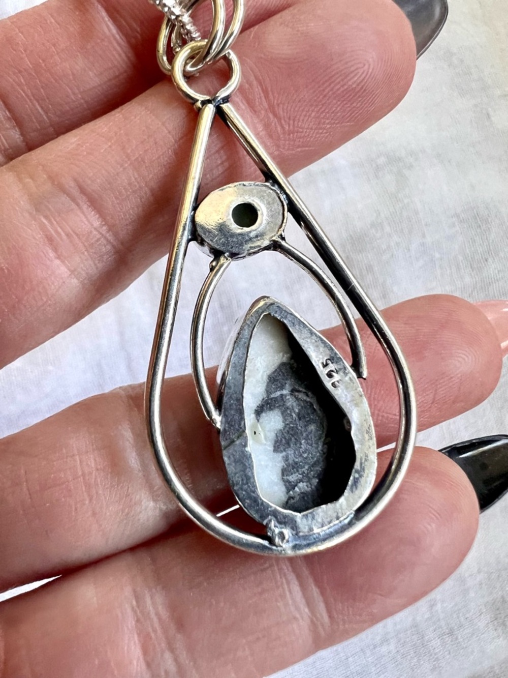 925 White Buffalo Turquoise Jasper + Larimar Pendant Necklace - Picture 5 of 7